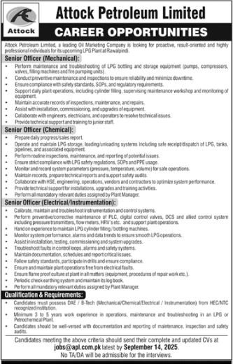Attock Petrolum Limited Rawalpindi Jobs 2025 – Private Company Jobs 2025 — original advertisement