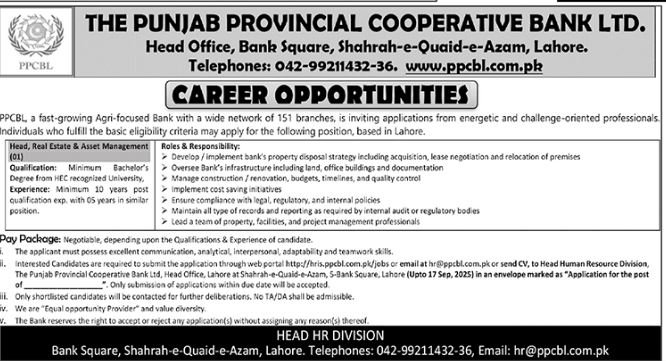 The Punjab Provincial Cooperative Bank Ltd Jobs 2025 Jobs 2025 — original advertisement