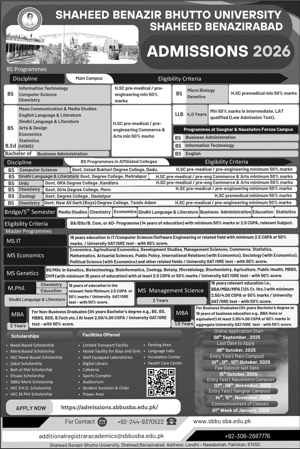 Admission Open in Shaheed Benazir Bhutto University 2025 – Shaheed Benazir Bhutto University Shaheed Benazirabad Admissions 2025 — original advertisement