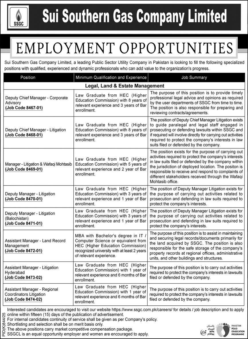 Sui Southern Gas Company Limited Jobs 2025 Jobs 2025 — original advertisement
