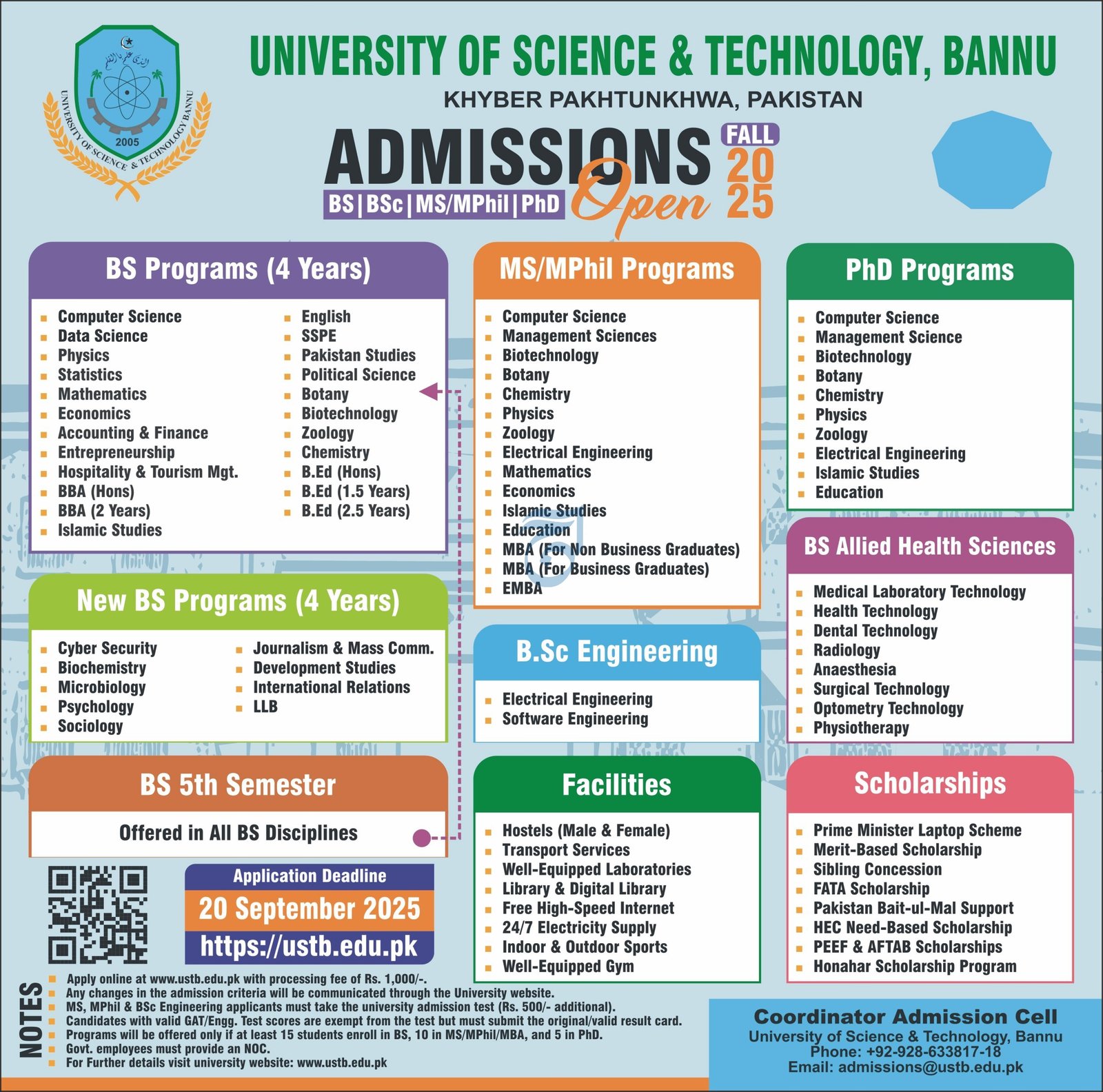 Admission Open in University of Science & Technology Bannu – University of Science and Technology Bannu Admissions 2025 — original advertisement