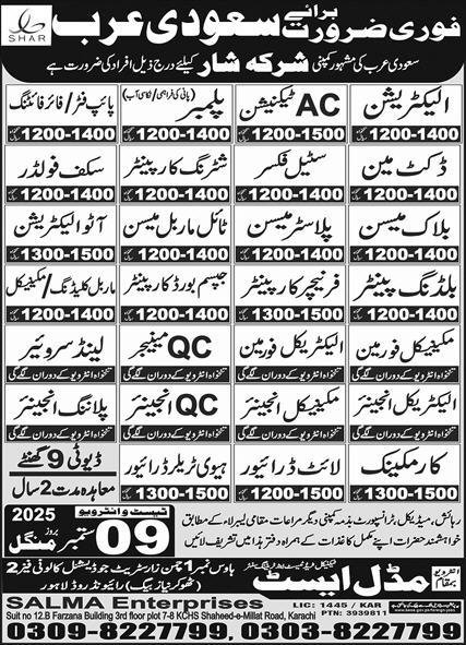 Ducket Man And Steel Fixer Jobs in Saudia Arabia 2025 – Middle East Technical Trade Test & Training Center Jobs 2025 — original advertisement