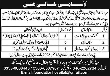 Sarwar Foundation Hospital Rajana Jobs 2025 For Staff Nurse Jobs 2025 — original advertisement