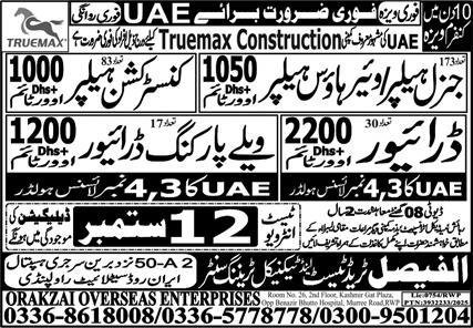 General Helper And Where House Worker Jobs in UAE 2025 – Al Falah Trade Test Jobs 2025 — original advertisement