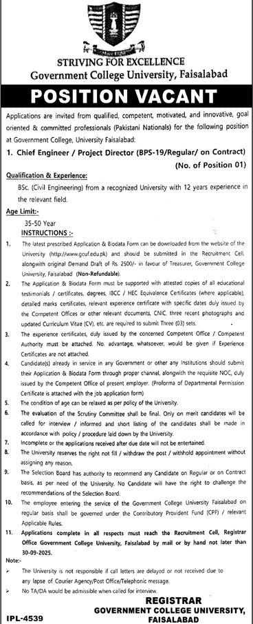 Government College University Faislabad Jobs 2025 – Government College Women University Faisalabad Jobs 2025 — original advertisement