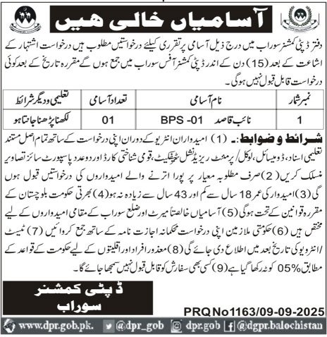 Deputy Commissioner Office Surab Job 2025 – Revenue Department Balochistan Jobs 2025 — original advertisement