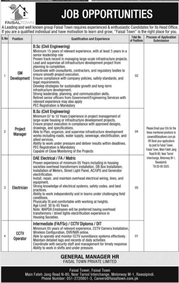Faisal Town Private Limited Rawalpindi Jobs 2025 Jobs 2025 — original advertisement