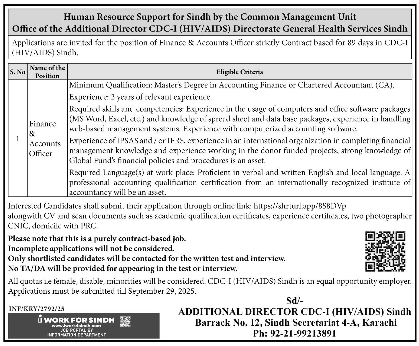 Directorate General Health Services Sindh Jobs 2025 – Health Department Sindh Jobs 2025 — original advertisement