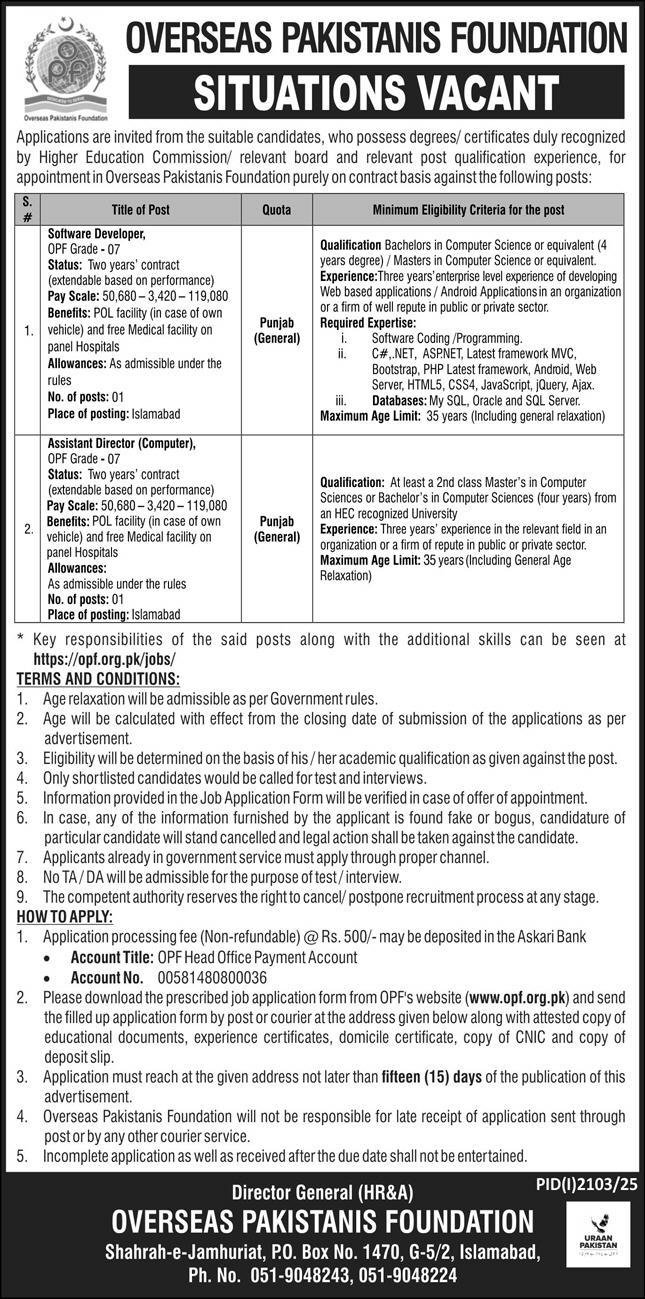Overseas Pakistanis Foundation OPF Islamabad Jobs 2025 – Overseas Pakistanis Foundation Islamabad Jobs 2025 — original advertisement