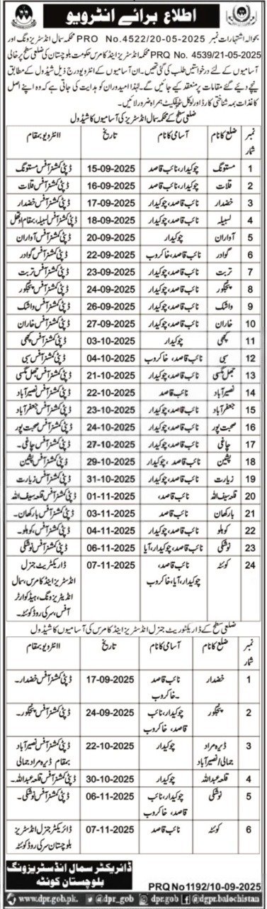 Small Industries Wing Balochistan Jobs Interview 2025 Jobs 2025 — original advertisement