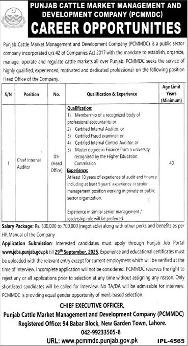 Punjab Cattle Market Management And Development Company Jobs – Private Company Jobs 2025 — original advertisement