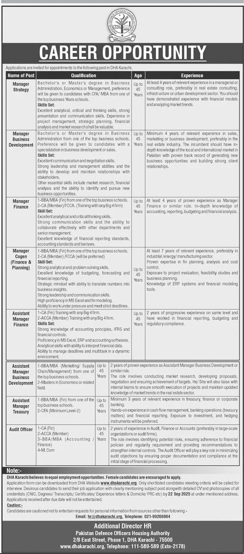 Defence Housing Authority DHA Karachi Jobs 2025 Jobs 2025 — original advertisement