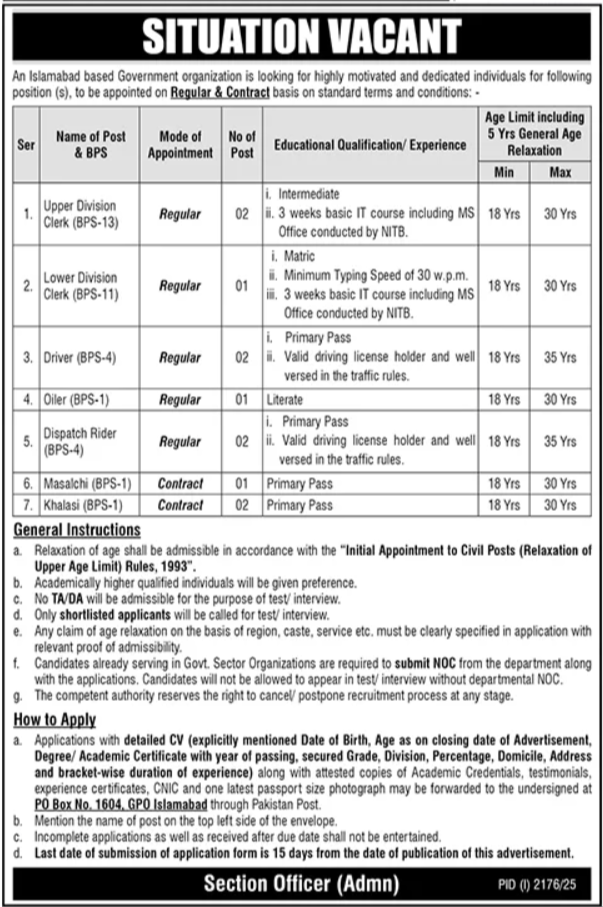 Government Organization Islamabad Jobs 2025 – Public Sector Organization Jobs 2025 — original advertisement