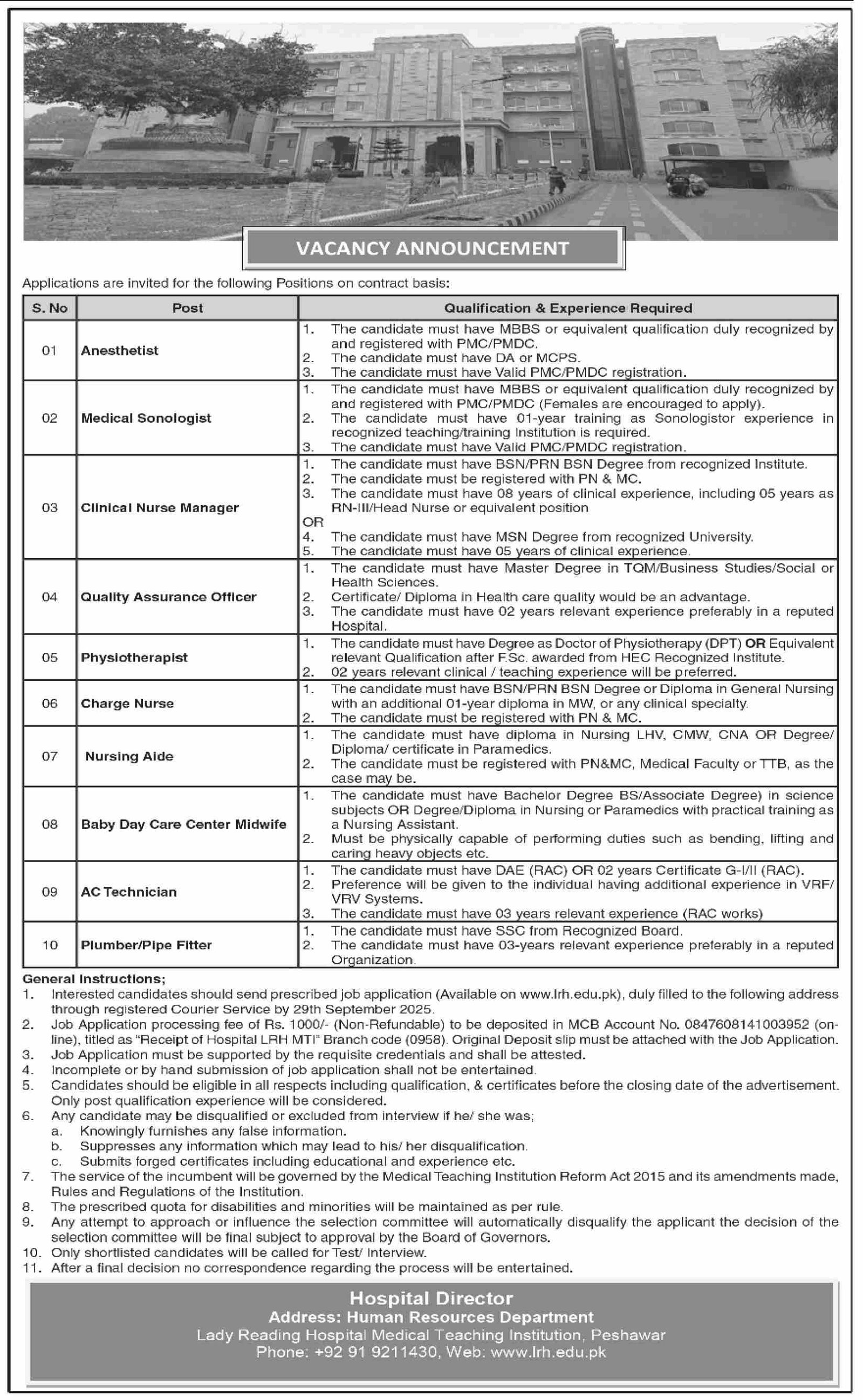Lady Reading Hospital Peshawar Jobs 2025 Jobs 2025 — original advertisement