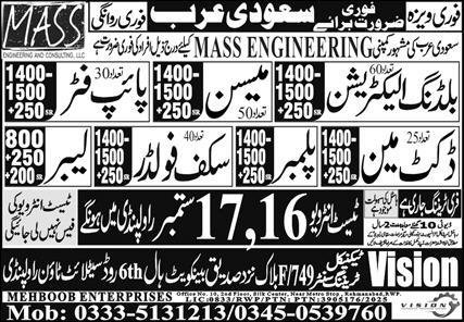 Mason & Building Eelctrician Jobs 2025 In Saudi Arabia – Mehboob Enterprises Overseas Employment Promoters Jobs 2025 — original advertisement