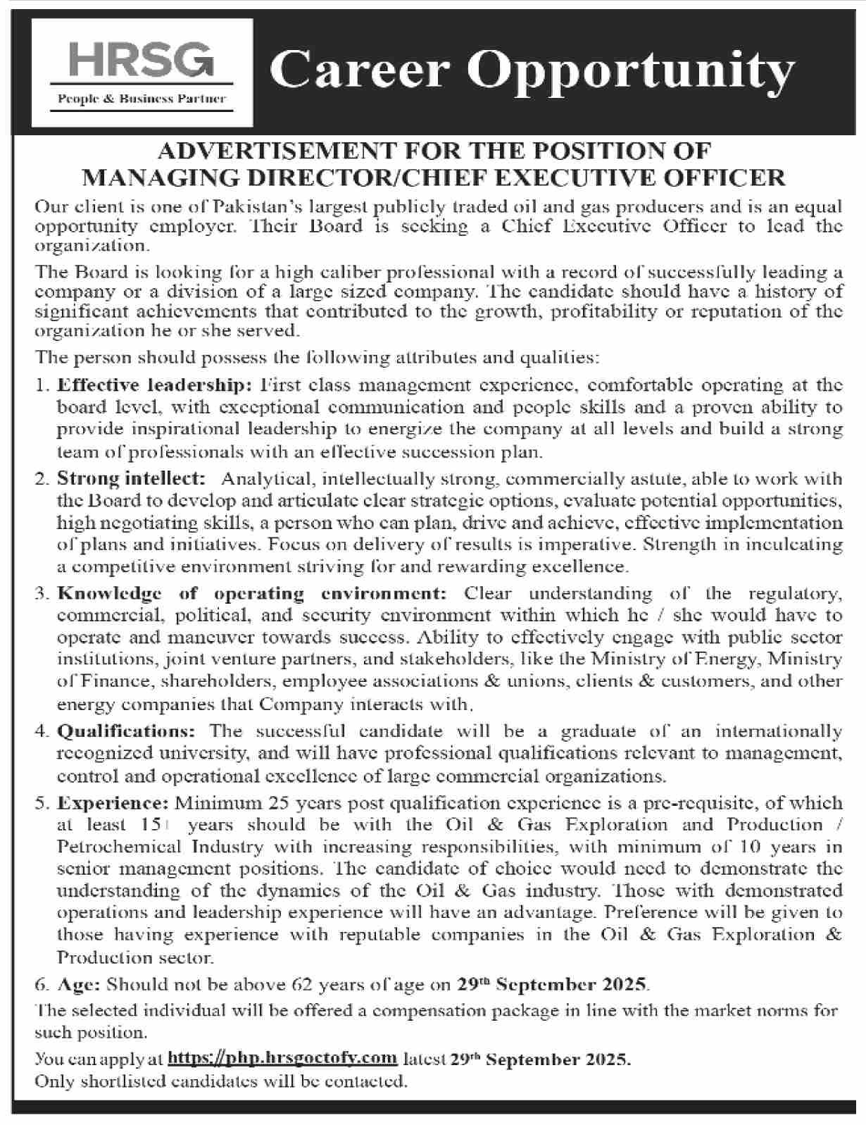 HRSG People & Business Partnering Karachi Jobs 2025 – HRSG People and Business karachi Jobs 2025 — original advertisement
