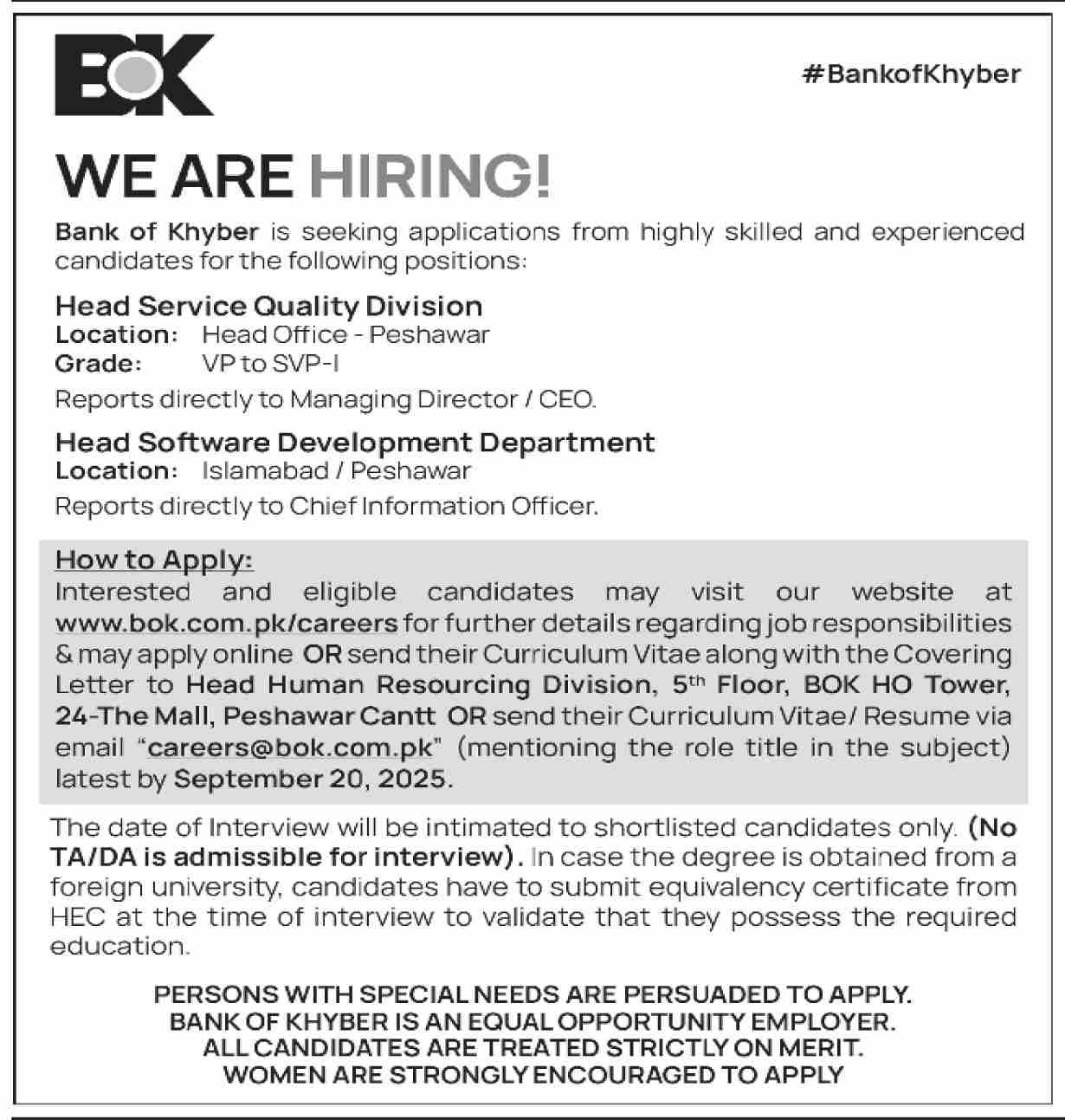 The Bank Of Khyber BOK Jobs 2025 Jobs 2025 — original advertisement