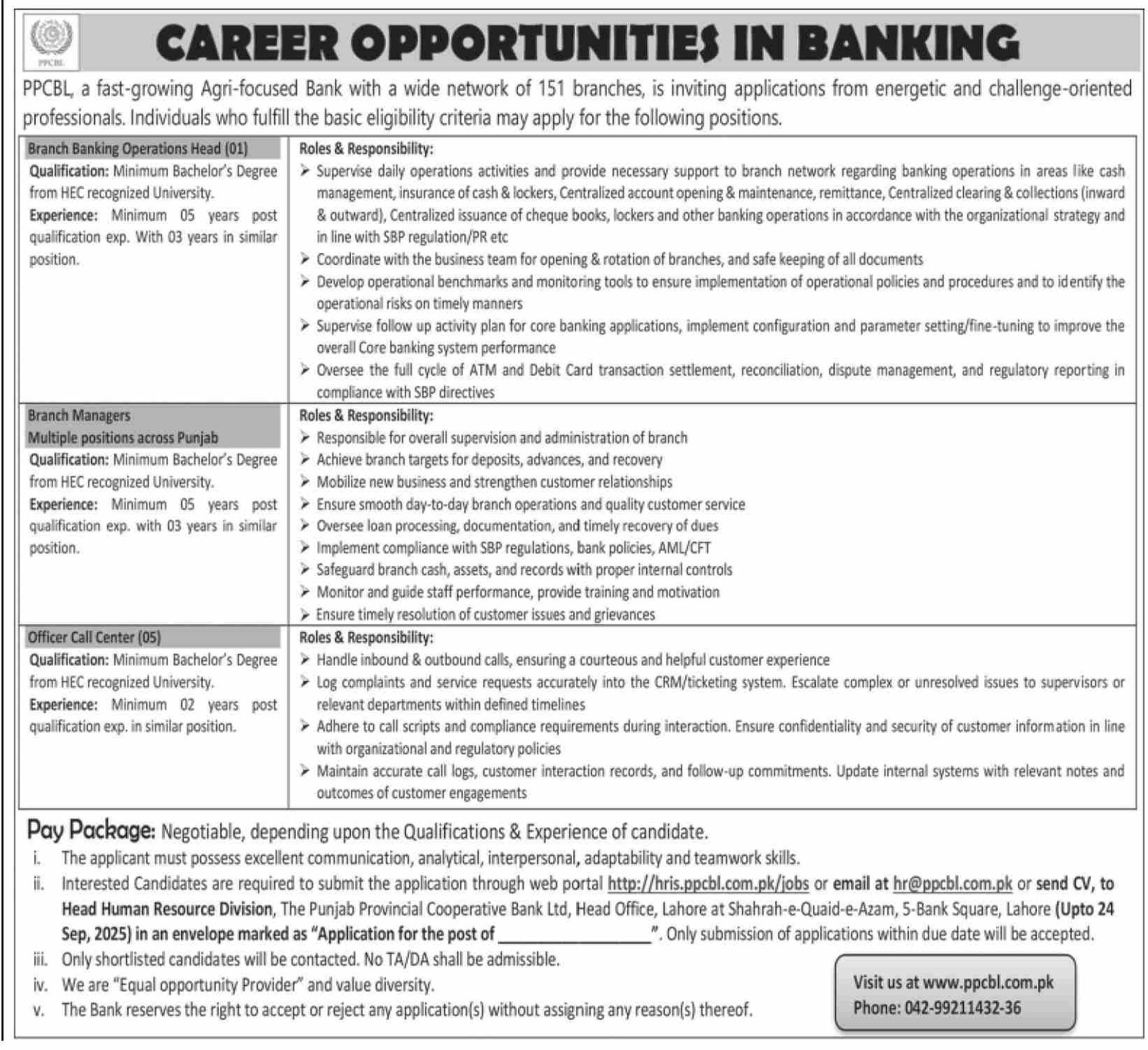 Punjab Provincial Cooperative Bank Jobs 2025 – The Punjab Provincial Cooperative Bank Jobs 2025 — original advertisement