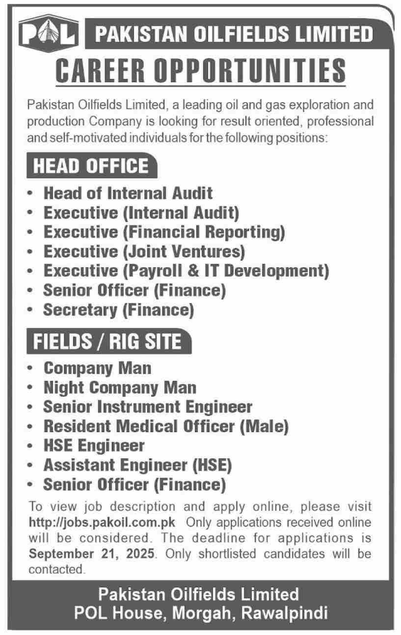 Pakistan Oilfields Limited POL Karachi Jobs 2025 Jobs 2025 — original advertisement