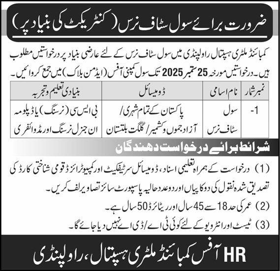 Combined Military Hospital CMH Rawalpindi Jobs 2025 Jobs 2025 — original advertisement