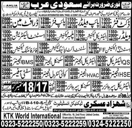 Pipe Welder And Mechanical Engineer Jobs In Saudi Arabia – Shahzad Askari Technical Institute Jobs 2025 — original advertisement