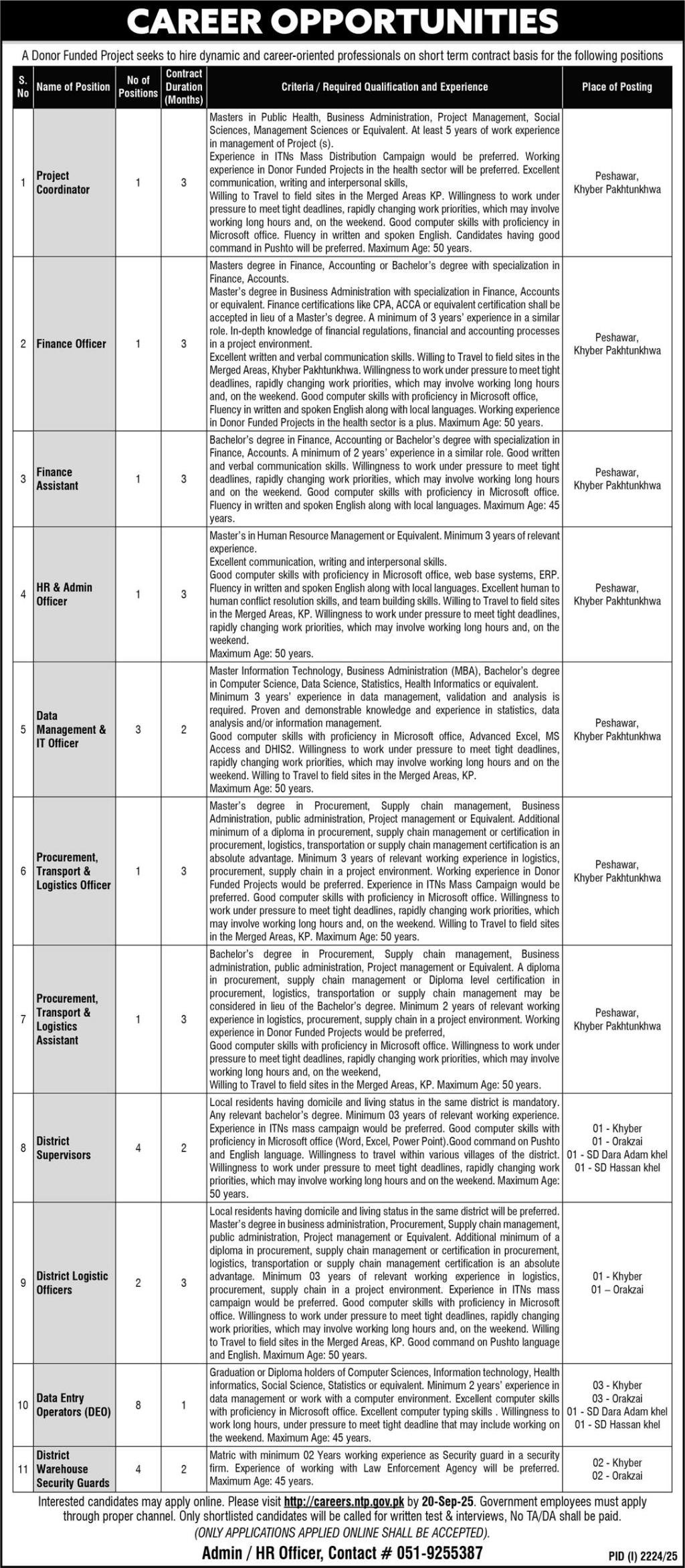 National TB Control Programme NTP Islamabad Jobs 2025 – Public Sector Organization Jobs 2025 — original advertisement