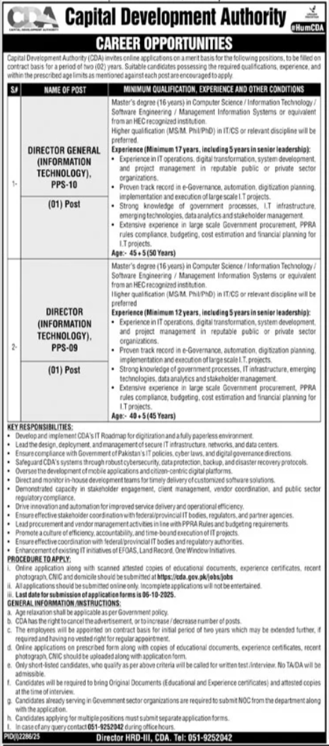 CDA Capital Development Authority Islamabad Jobs 2025 – Capital Development Authority (CDA) Islamabad Jobs 2025 — original advertisement