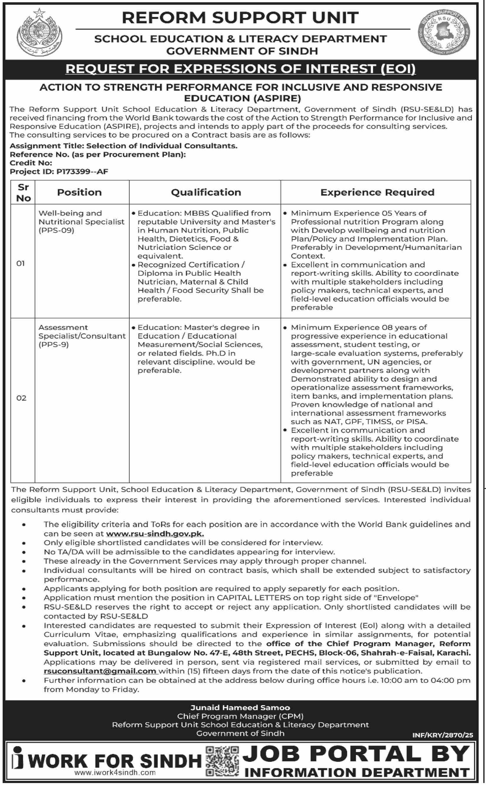 School Education & Literacy Department Karachi Jobs 2025 – School Education & Literacy Department Sindh Jobs 2025 — original advertisement