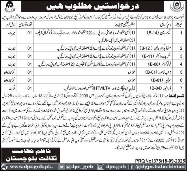 Culture Tourism & Archives Department Balochistan Jobs 2025 Jobs 2025 — original advertisement