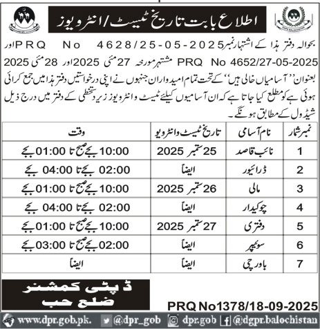Deputy Commissioner Office Hub Jobs 2025 – Revenue Department Balochistan Jobs 2025 — original advertisement