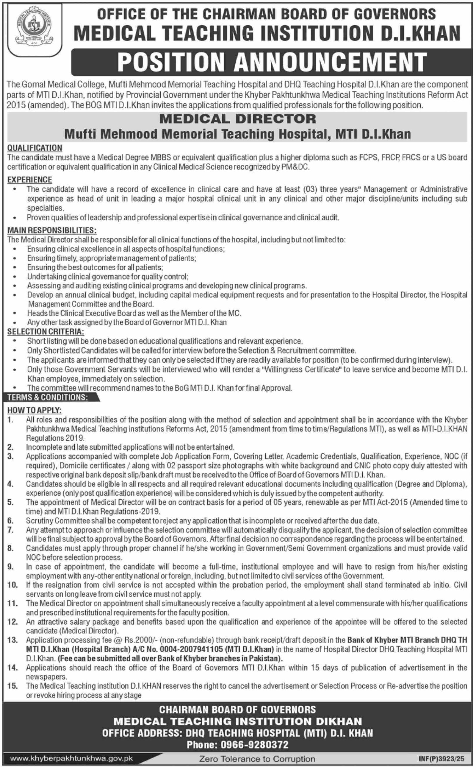 Medical Teaching Institution MTI DI Khan Job 2025 – Medical Teaching Institute MTI Khyber Teaching Hospital Peshawar Kpk Jobs 2025 — original advertisement