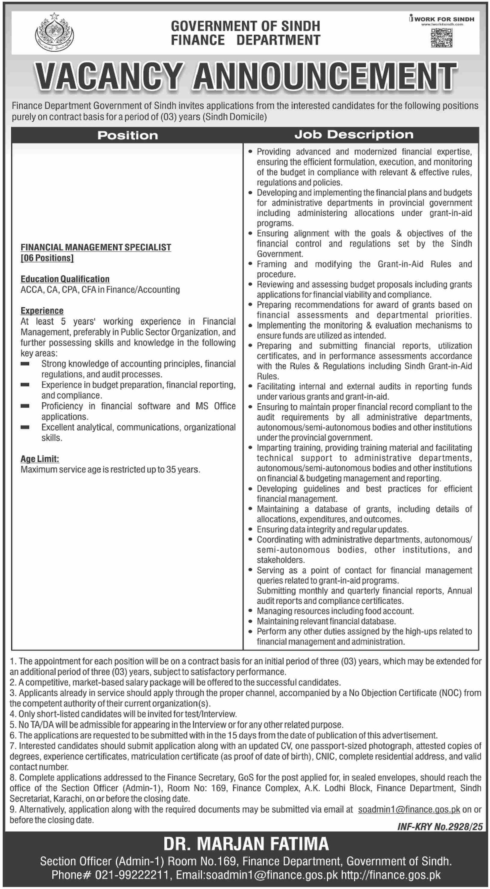 Finance Department Sindh Karachi Jobs 2025 – Finance Department Govt of Sindh Jobs 2025 — original advertisement