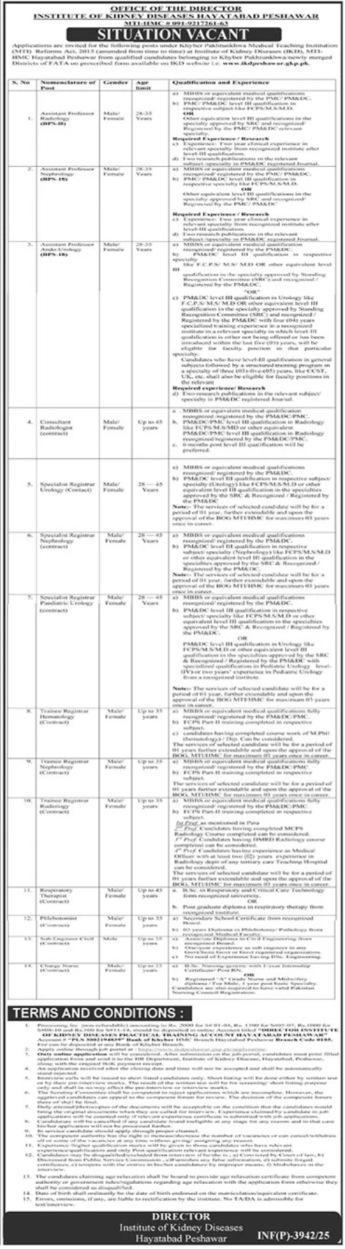 Institute Of Kidney Diseases IKD Peshawar Jobs 2025 – Institute of Kidney Diseases Peshawar Jobs 2025 — original advertisement