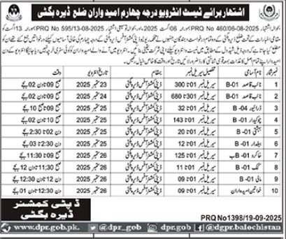 Deputy Commissioner Revenue Dera Bugti Jobs Test Interview 2 – Revenue Department Balochistan Jobs 2025 — original advertisement