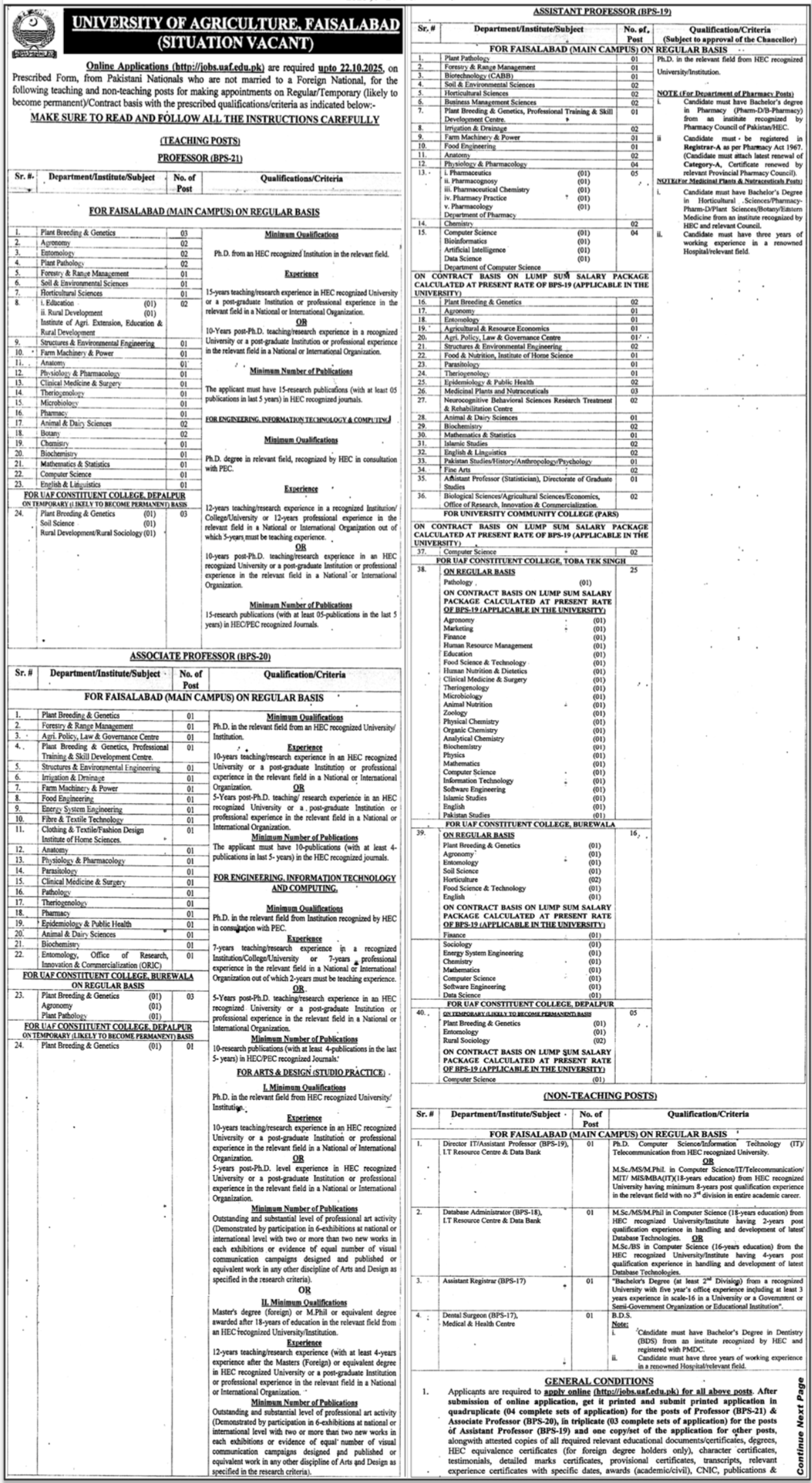 University Of Agriculture Faisalabad Jobs 2025 Jobs 2025 — original advertisement