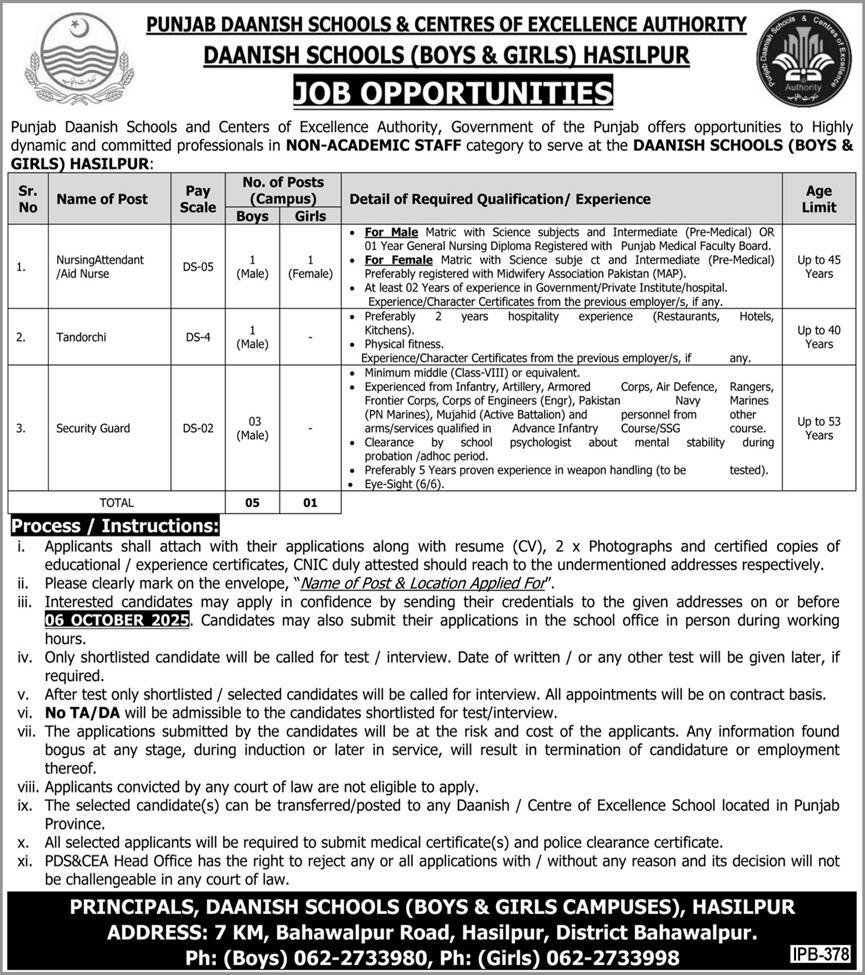 Daanish Schools Hasilpur Punjab Jobs 2025 – Punjab Daanish School Jobs 2025 — original advertisement