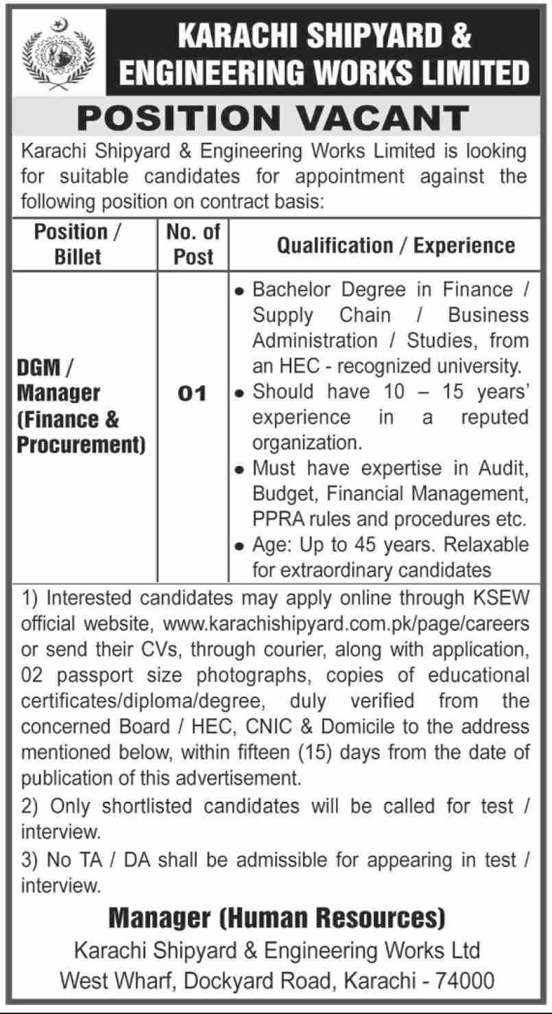 Karachi Shipyard And Engineering Works Limited Job 2025 – Karachi Shipyard & Engineering Works Limited Jobs 2025 — original advertisement