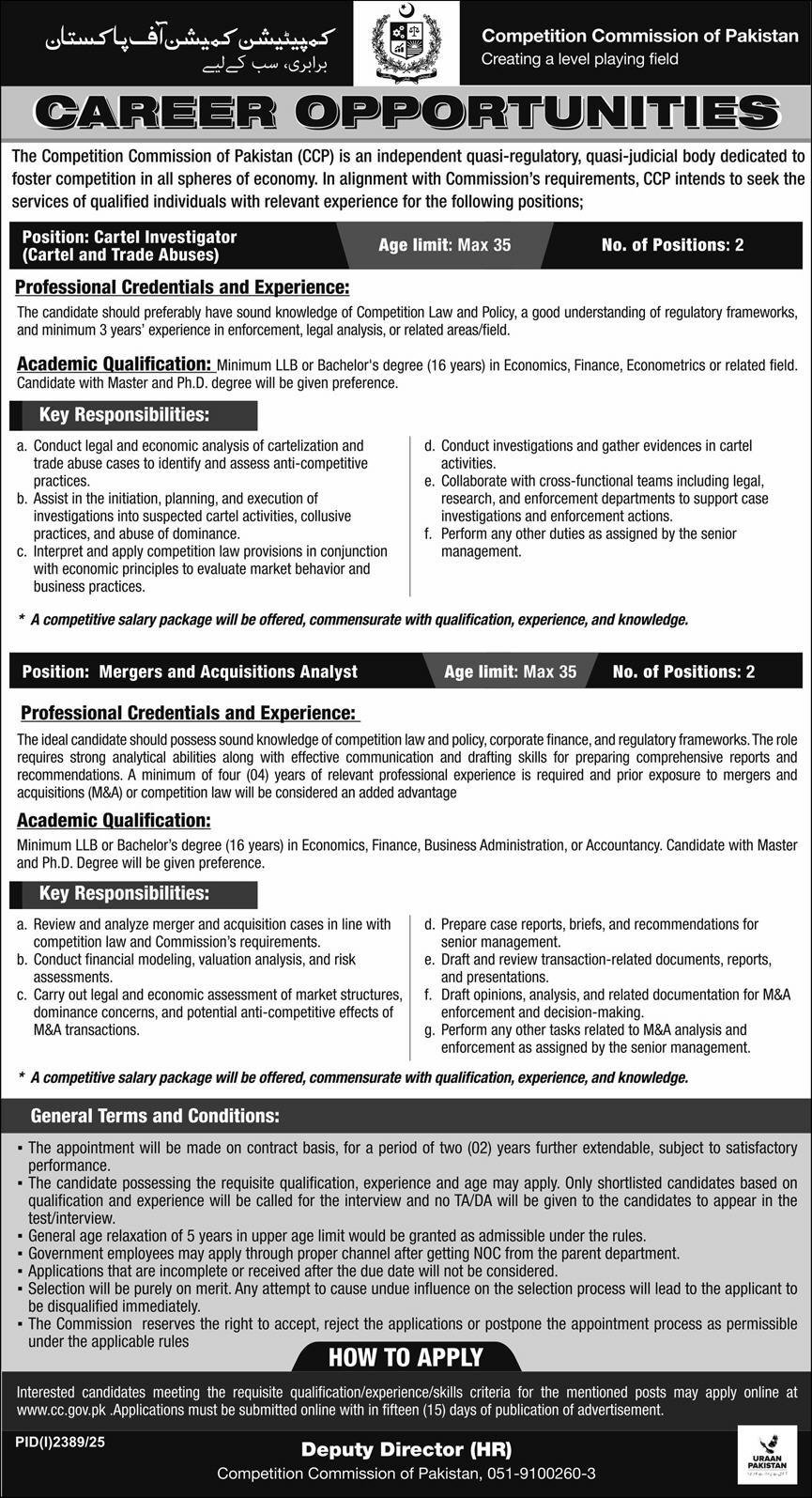 Competition Commission Of Pakistan Islamabad Jobs 2025 Jobs 2025 — original advertisement