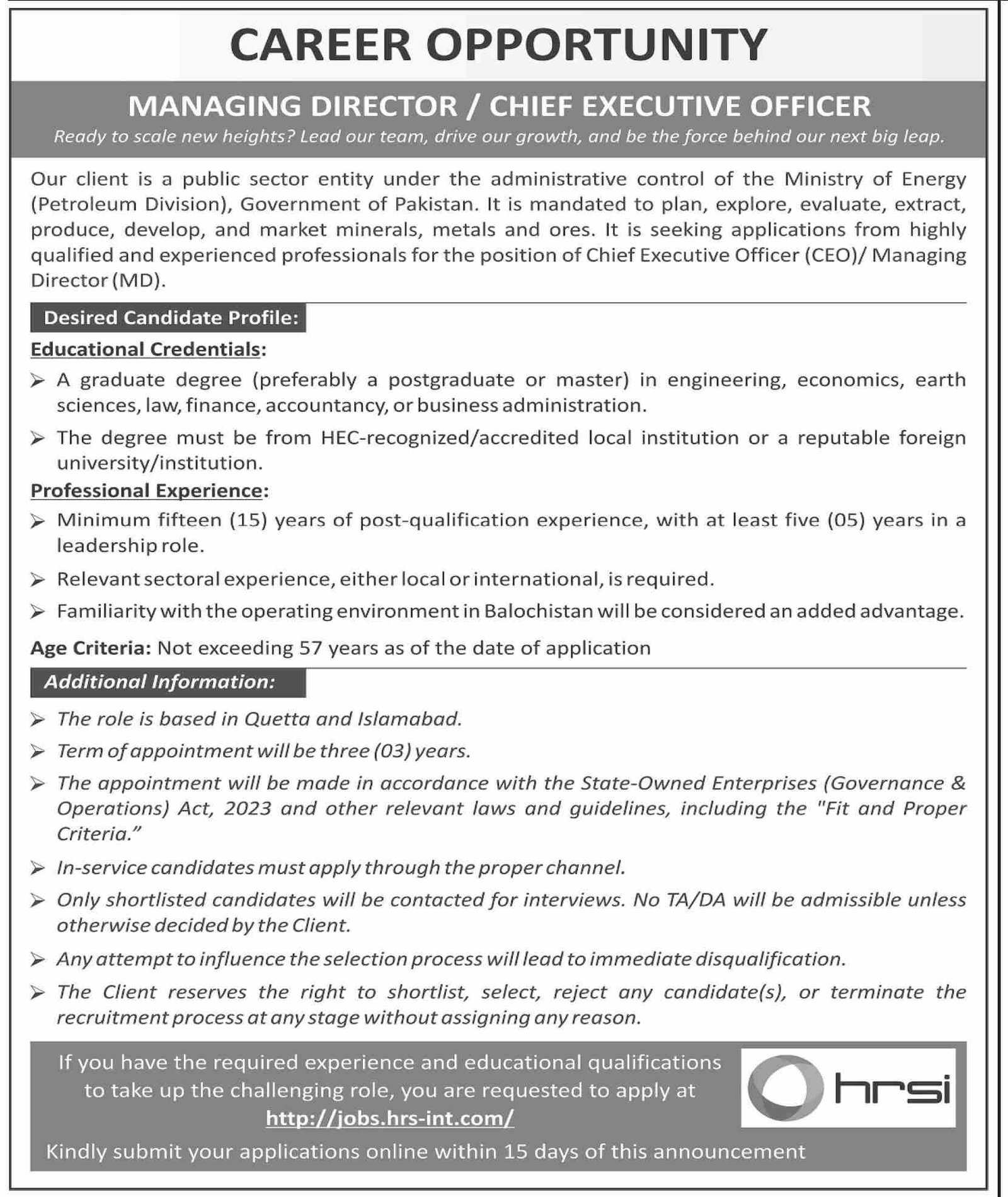 Human Resource Solution International HRSI Karachi Job 2025 – HRSG People and Business karachi Jobs 2025 — original advertisement