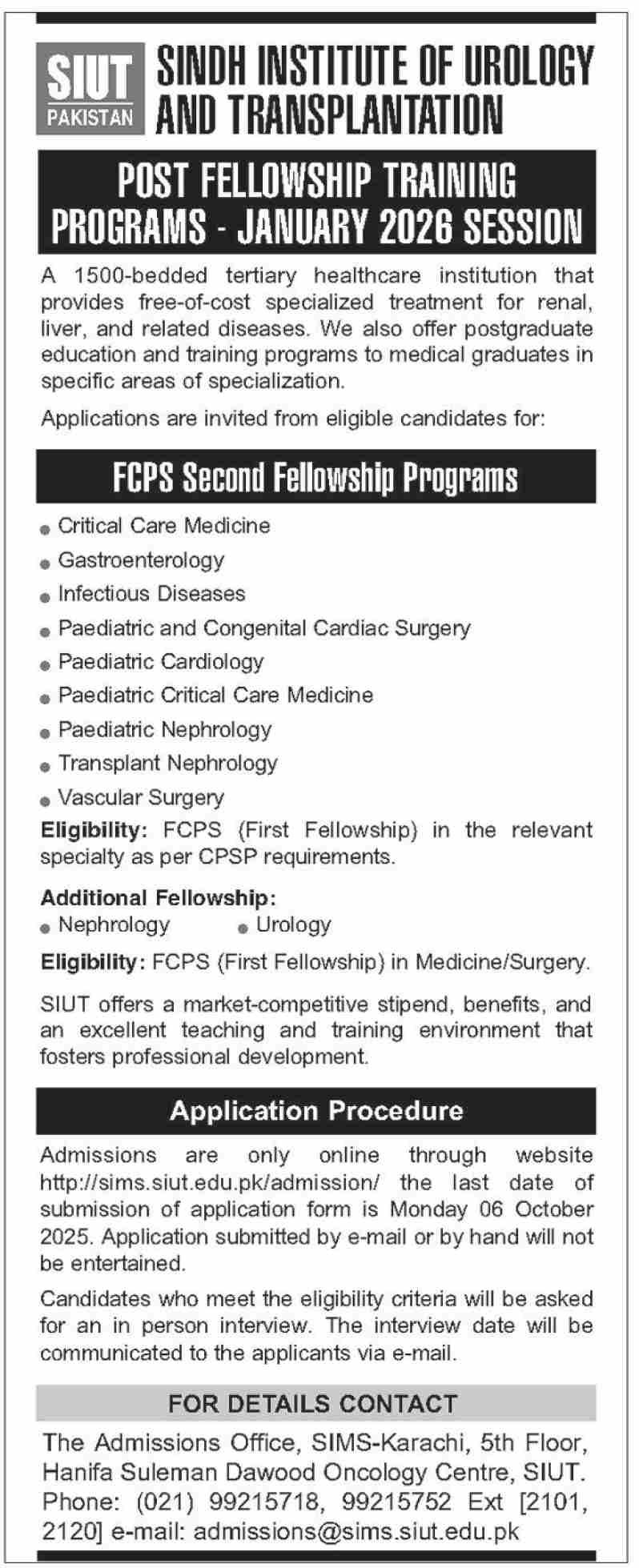Sindh Institute Of Urology And Transplantation Karachi Job – Sindh Institute of Urology and Transplantation SIUT Karachi Jobs 2025 — original advertisement