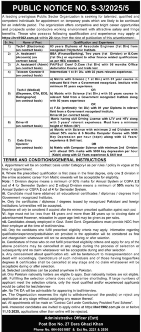 Public Sector Organization Dera Ghazi Khan Jobs 2025 Jobs 2025 — original advertisement
