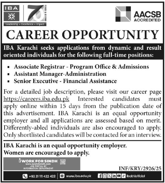 Institute Of Business Administration IBA Jobs 2025 – IBA Karachi Jobs 2025 — original advertisement