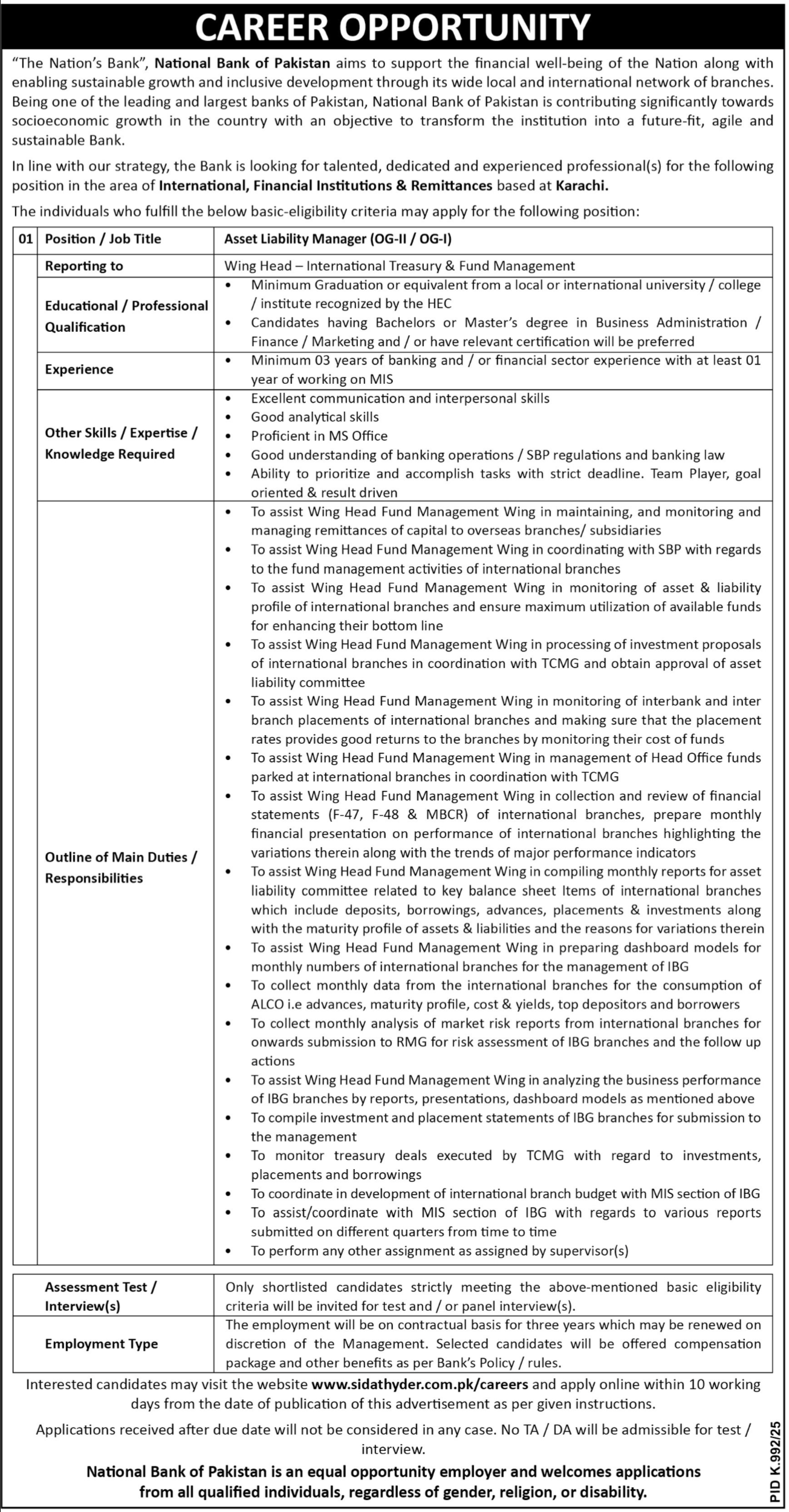 National Bank of Pakistan NBP Karachi Jobs 2025 Jobs 2025 — original advertisement