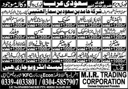 Electrician And Painter Jobs In Saudi Arabia – Trading Corporation of Pakistan Private Limited Jobs 2025 — original advertisement