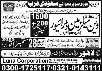 Van Salesman Driver Jobs In Saudi Arabia – Luna Corporation Jobs 2025 — original advertisement