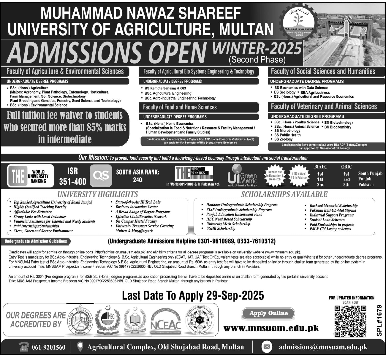 Admission Open in Muhammad Nawaz Sharif University of 2025 – Muhammad Nawaz Sharif University of Engineering & Technology (MNS-UET) Multan Admissions 2025 — original advertisement
