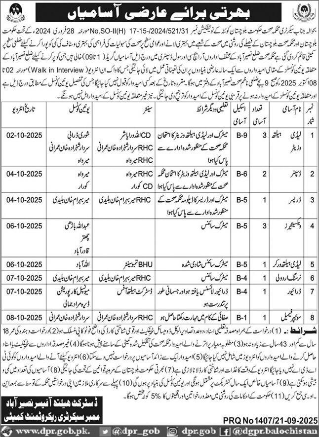 Health department Nasirabad Jobs 2025 – Health Department Balochsitan Jobs 2025 — original advertisement