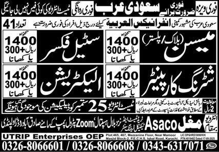 Mason And Steel Fixer Jobs in Saudia Arabia 2025 – Mughal Trade Test & Technical Training Center Jobs 2025 — original advertisement