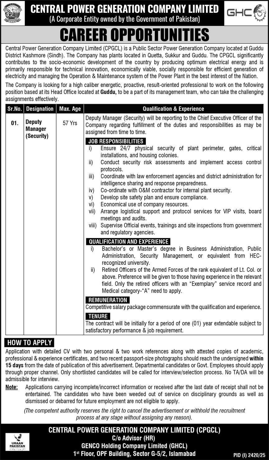 Central Power Generation Company Limited CPGCL Jobs 2025 – Central Power Purchasing Agency Guarantee Limited Jobs 2025 — original advertisement