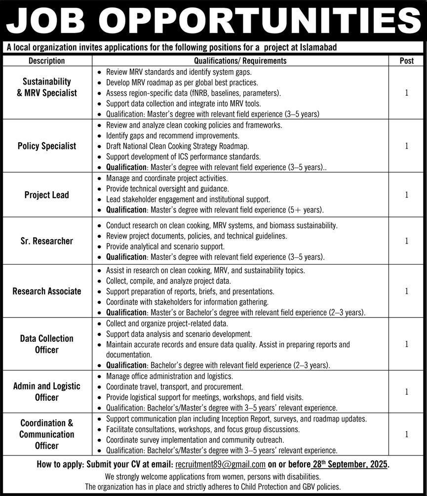 Local Organization Islamabad Jobs 2025 – Public Sector Organization Jobs 2025 — original advertisement